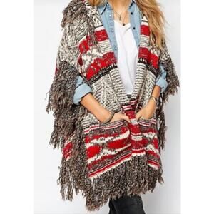 Ralph Lauren Denim & Supply Fringed Hooded Poncho OS Southwest Aztec Wool
